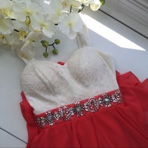 High low sweetheart lace chiffon prom dress